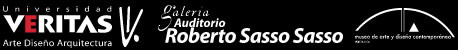 Logos de los organizadores: Universidad Veritas, Galería Auditorio Roberto Sasso Sasso y Museo de Arte y Diseño Contemporáneo